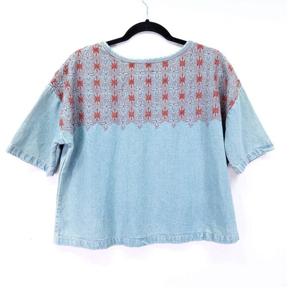 Current/Elliott The Embroidered Top Size 1 Small Womens Denim Blouse - Picture 3 of 14